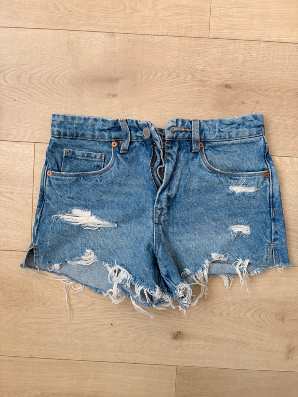 Blank NYC Distressed Light Blue Denim Jean Shorts
